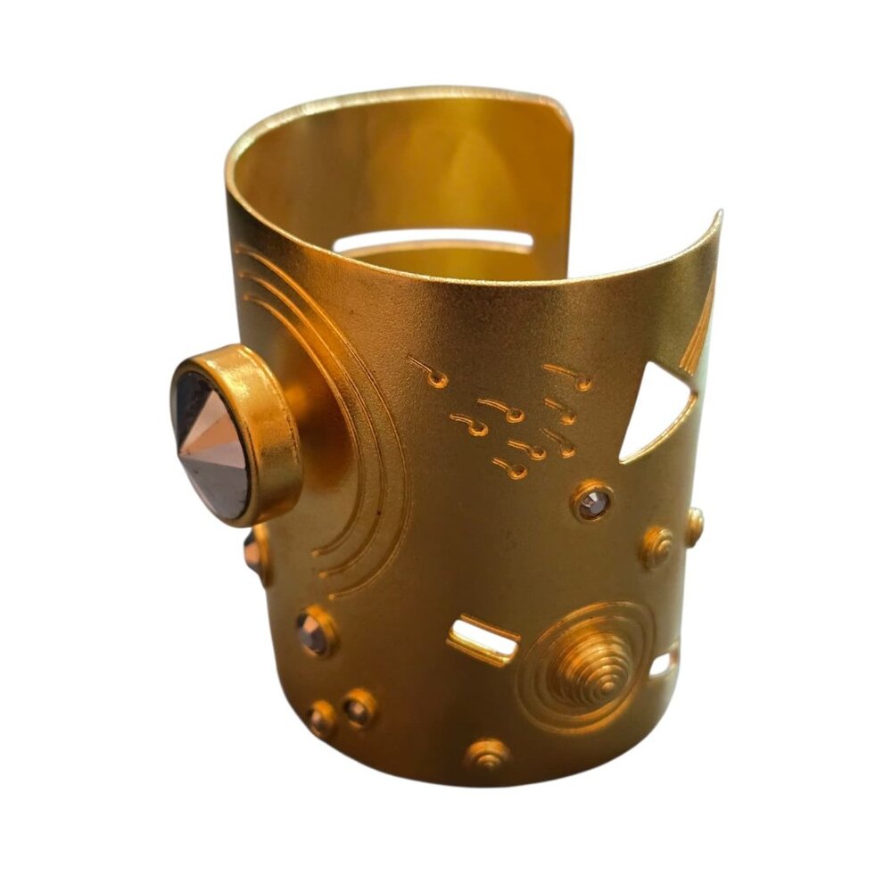Vintage 80s Sand Blasted Matte Gold Modernist Cuff Bracelet (A9261) - Picture 5 of 9